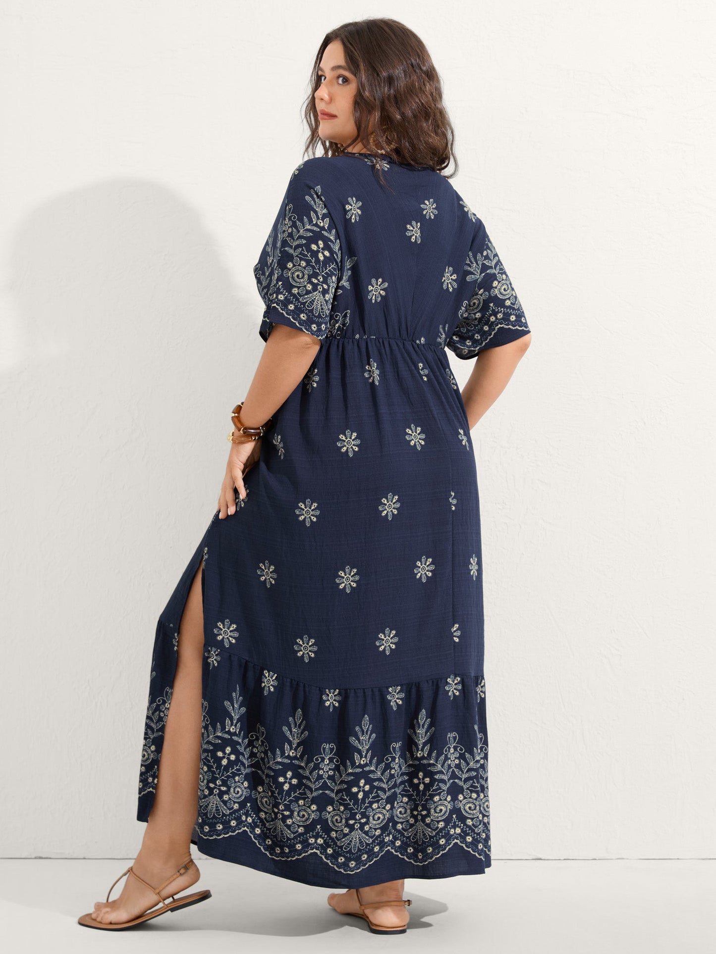 Surplice Neck Split Side Pockets Midi Dress