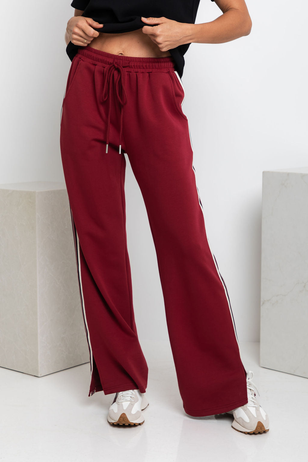 Jagger Wide-Leg Stripe Pant - Burgundy