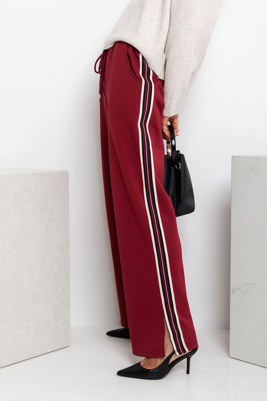 Jagger Wide-Leg Stripe Pant - Burgundy