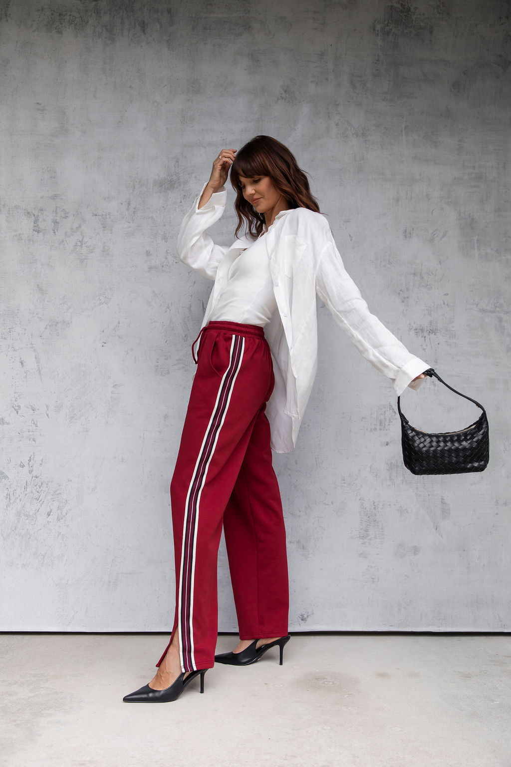 Jagger Wide-Leg Stripe Pant - Burgundy