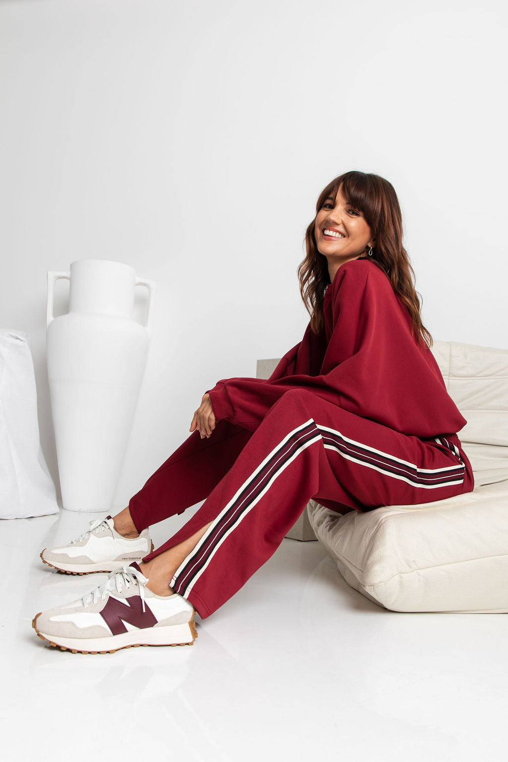 Jagger Wide-Leg Stripe Pant - Burgundy