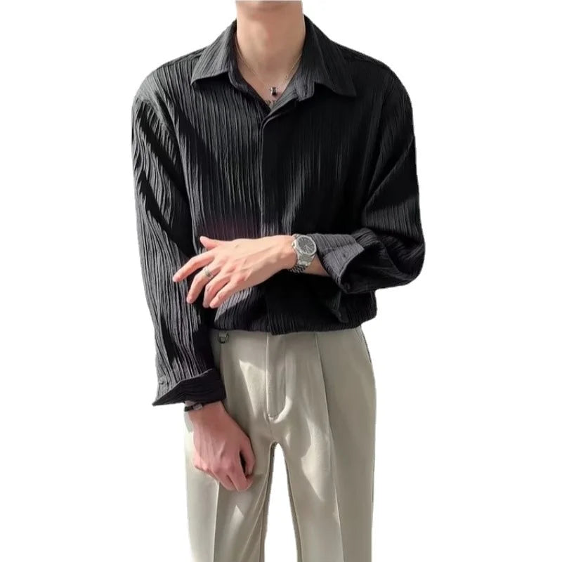 Korean Stripe Crinkle Dress Shirt