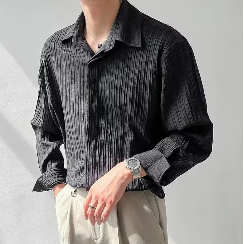 Korean Stripe Crinkle Dress Shirt