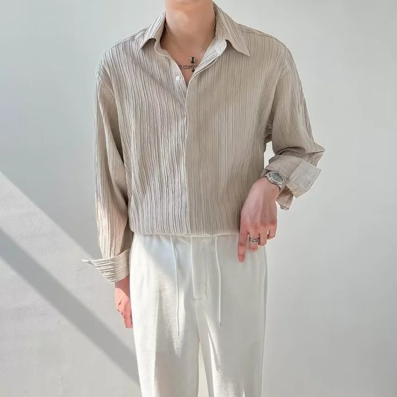 Korean Stripe Crinkle Dress Shirt