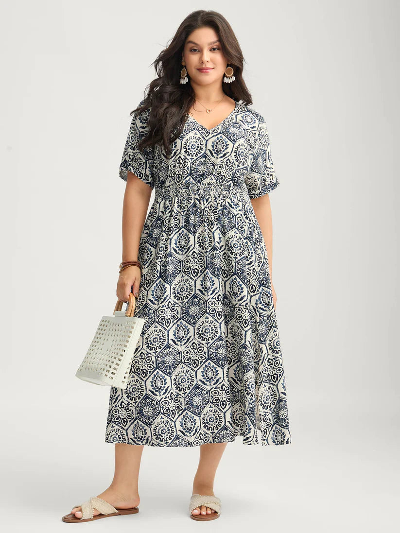 Surplice Neck Split Side Pockets Midi Dress
