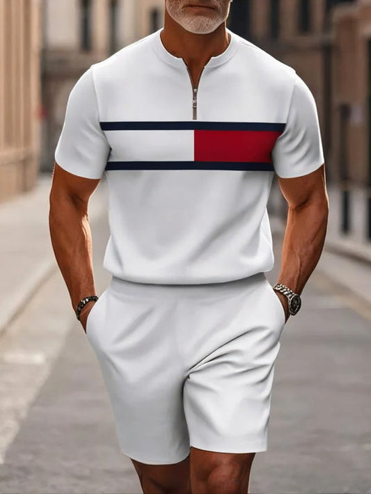Short Sleeve Zipper Two-piece Set