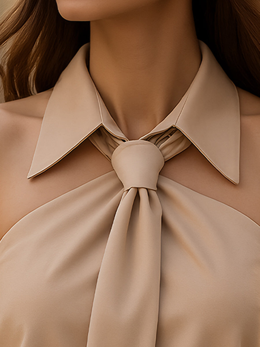 Sleeveless Halter Blouse with Neck Tie Detail