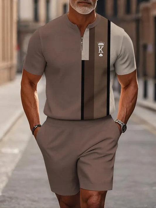 Short Sleeve Zipper Two-piece Set
