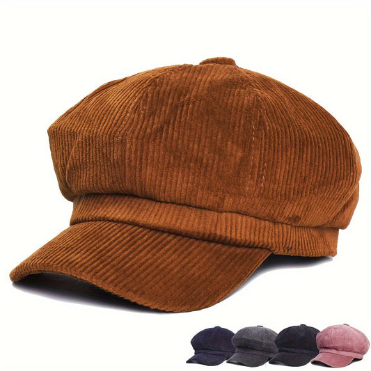 Unisex Vintage Corduroy Beret – Packable Painter Cap