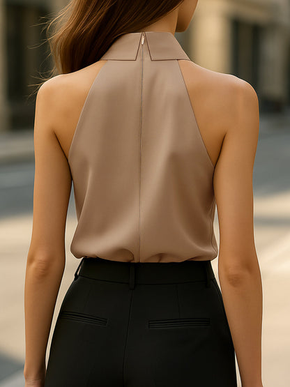 Sleeveless Halter Blouse with Neck Tie Detail