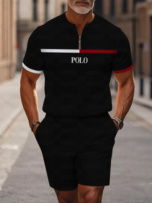 Short Sleeve Zipper Two-piece Set