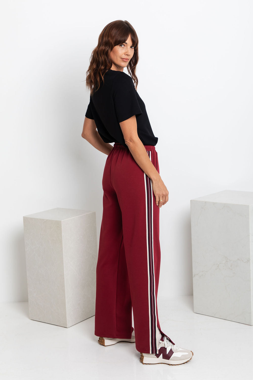 Jagger Wide-Leg Stripe Pant - Burgundy