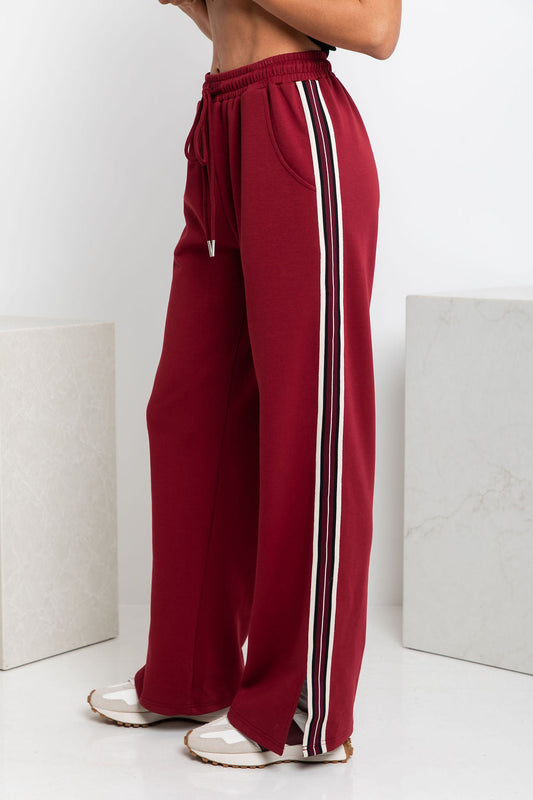 Jagger Wide-Leg Stripe Pant - Burgundy