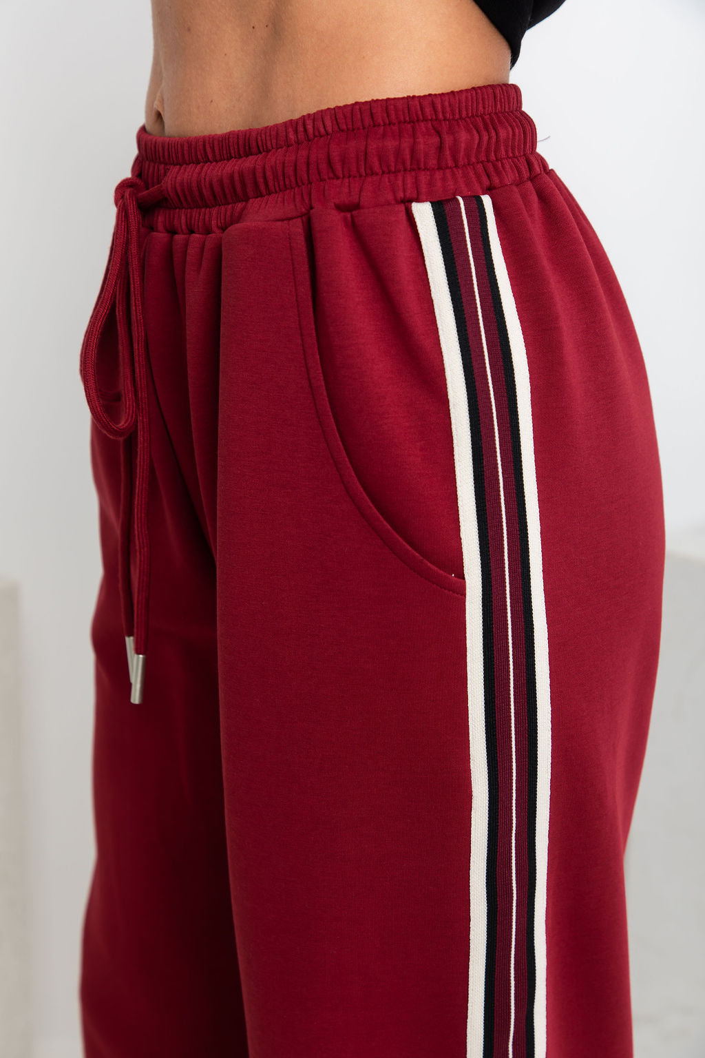 Jagger Wide-Leg Stripe Pant - Burgundy
