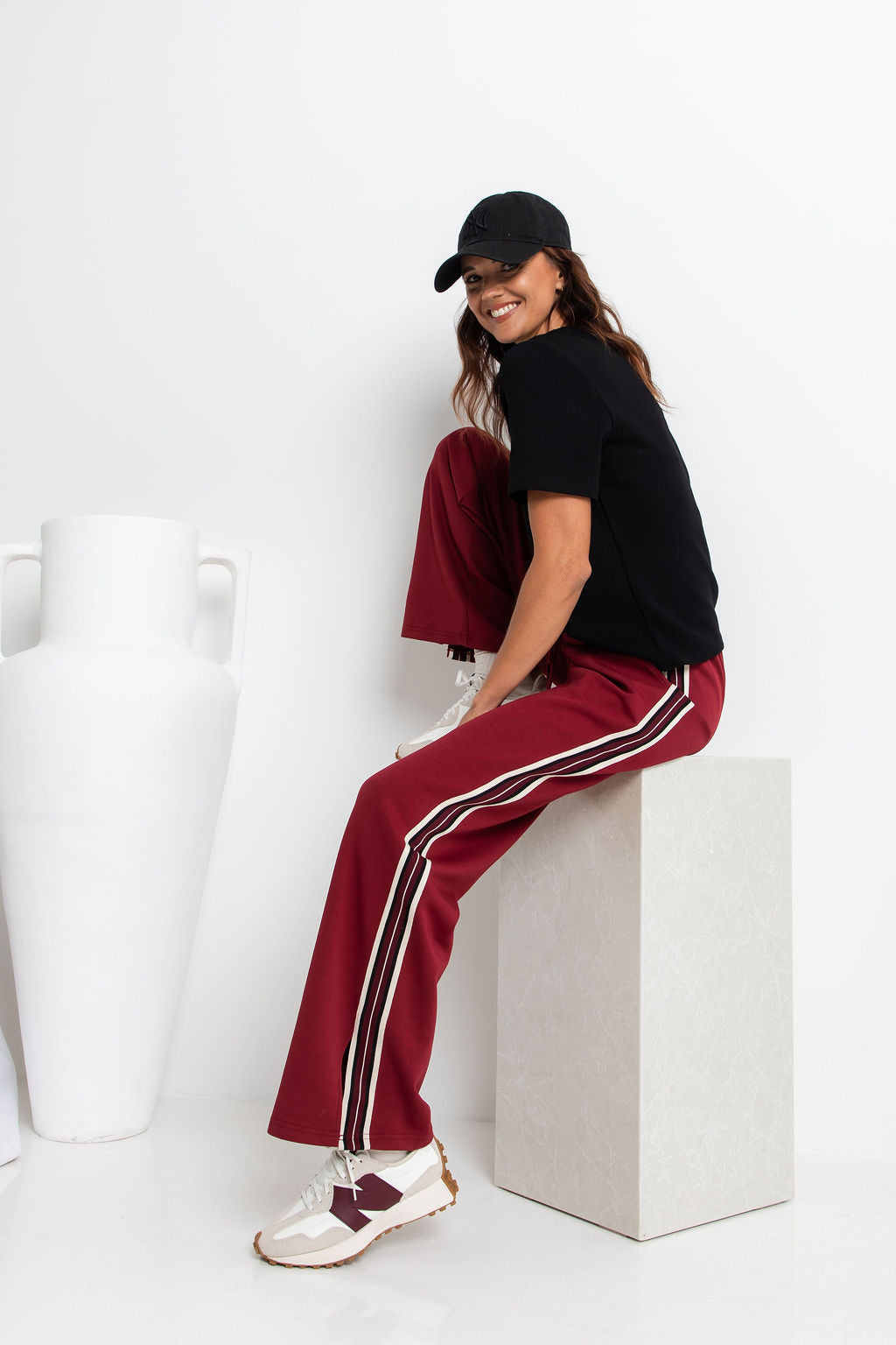 Jagger Wide-Leg Stripe Pant - Burgundy