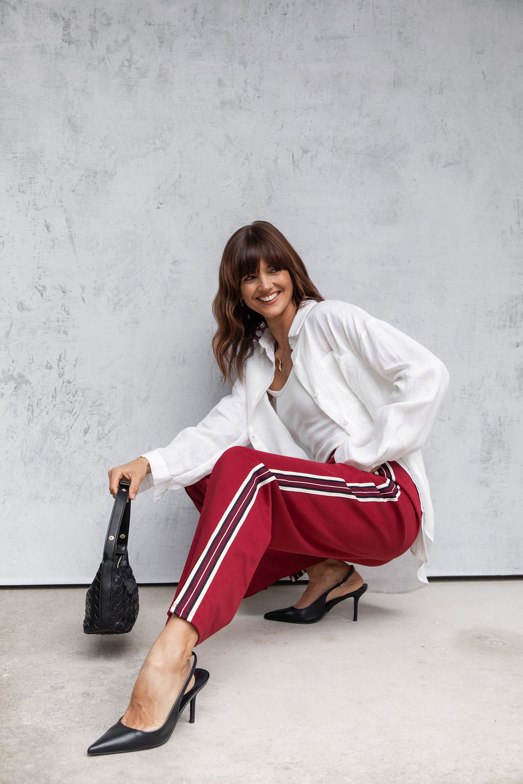 Jagger Wide-Leg Stripe Pant - Burgundy