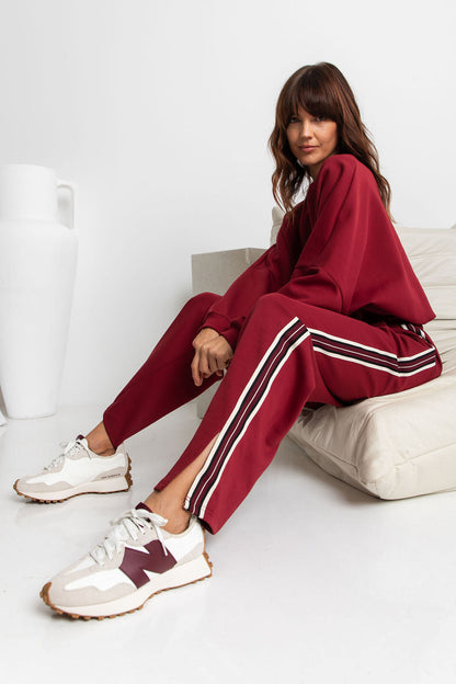Jagger Wide-Leg Stripe Pant - Burgundy