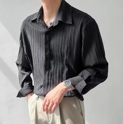Korean Stripe Crinkle Dress Shirt
