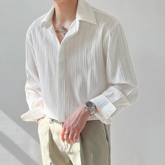 Korean Stripe Crinkle Dress Shirt