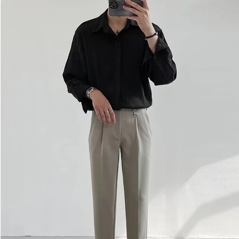 Korean Stripe Crinkle Dress Shirt
