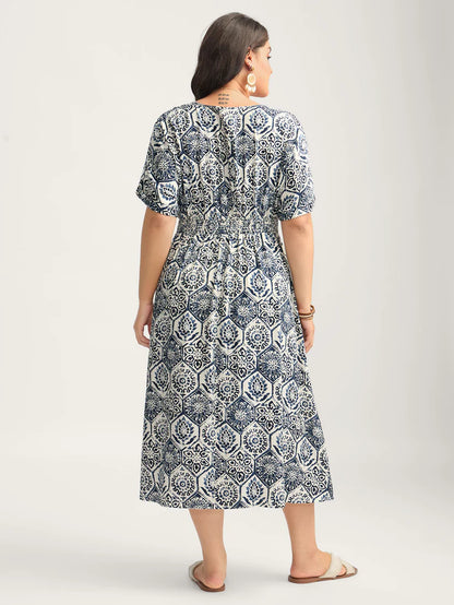 Surplice Neck Split Side Pockets Midi Dress