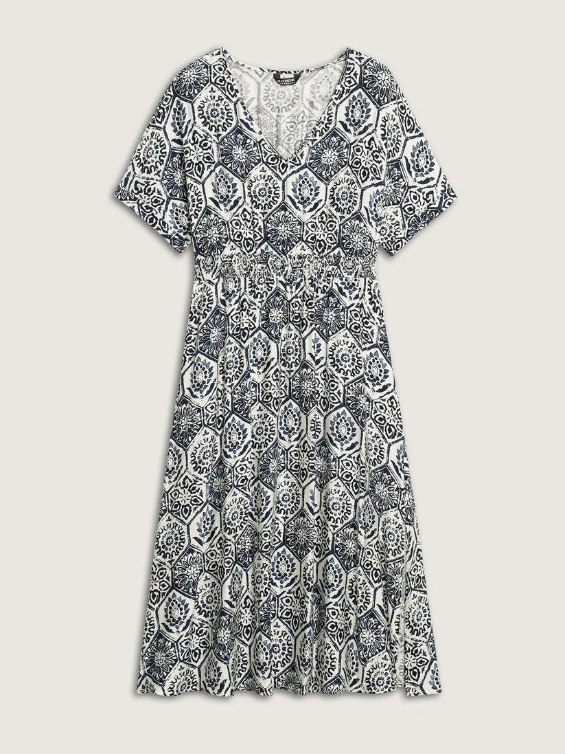 Surplice Neck Split Side Pockets Midi Dress