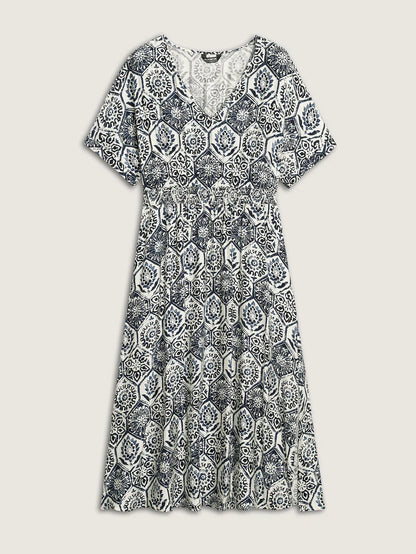 Surplice Neck Split Side Pockets Midi Dress